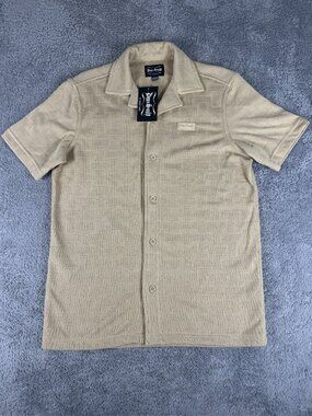 Dogg Supply by Snoop Dogg Mens Tan Textured Short Sleeve Button Up Shirt